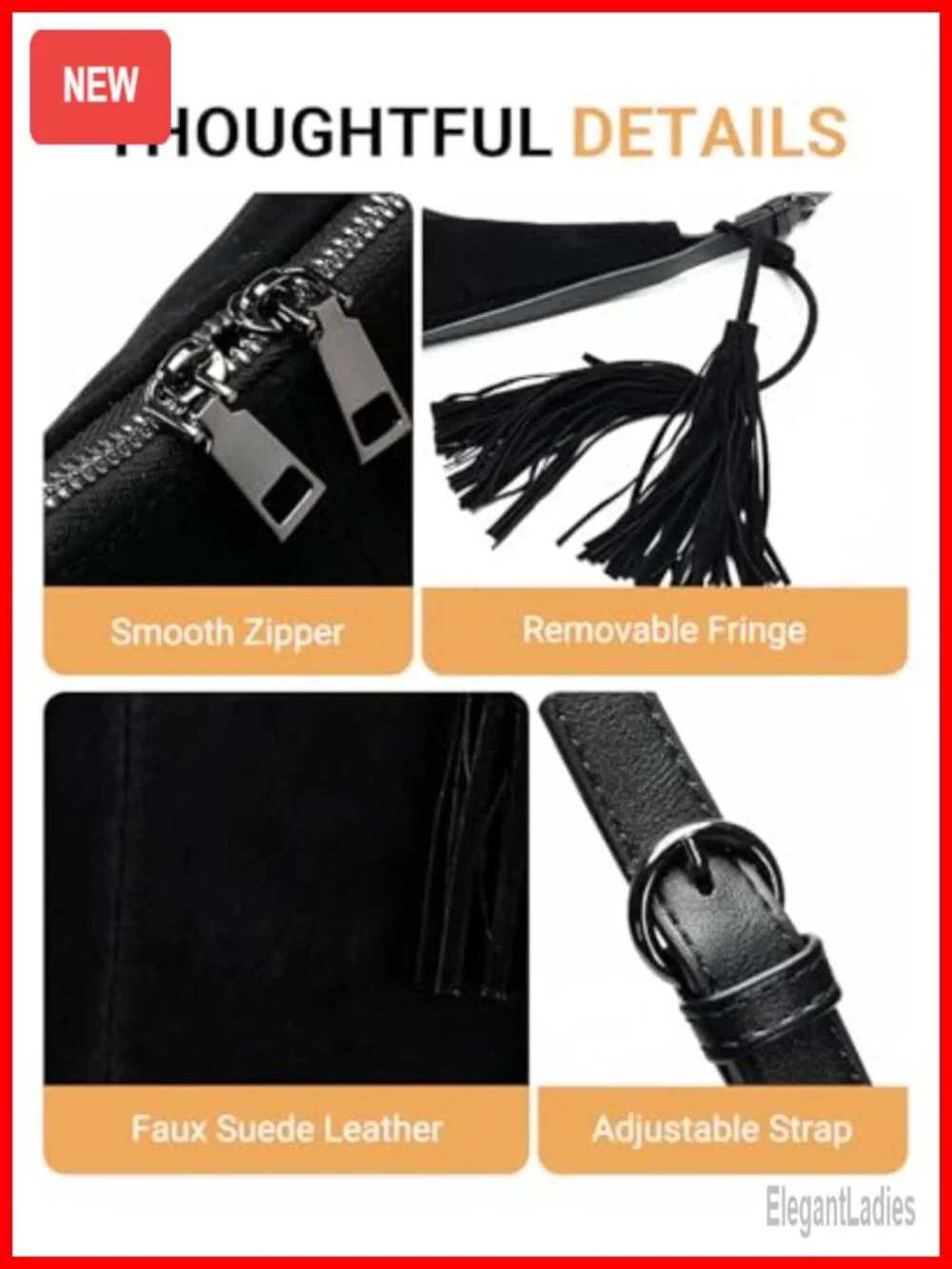 Tassel Suede Hobo Shoulder Bag, Slouchy Crescent Crossbody Purse with